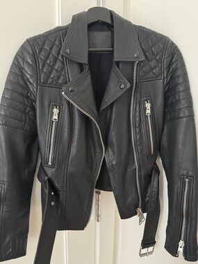 All Saints Black Quilted Leather Moto Jacket